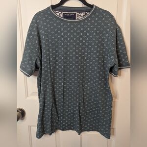 Nickel And Iron Size Large Men's Shirt Olive Green With Blue And White Design